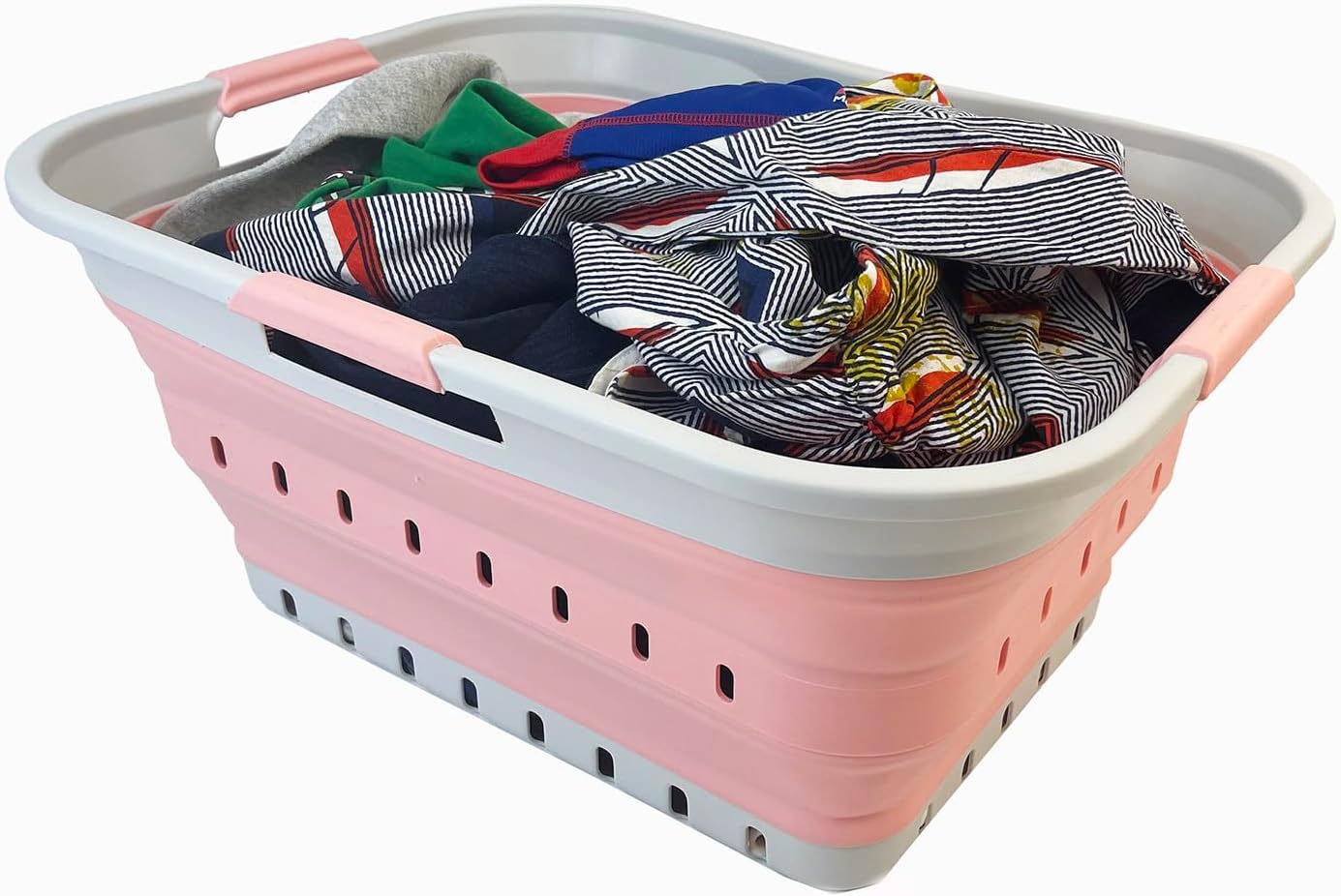 SAMMART 42L (11 gallon) Collapsible Plastic Laundry Basket - Foldable Pop Up Storage Container/Organizer - Space Saving Hamper/Basket (Grey/Quartz Pink)