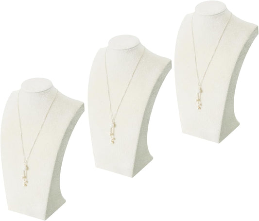 Coward 3Pcs Necklace Bust Stand Rack for Selling Show, Beige Velvet Necklace Jewelry Display Holder for Jewelry Exhibition or Store Shop Show (11" Hight)