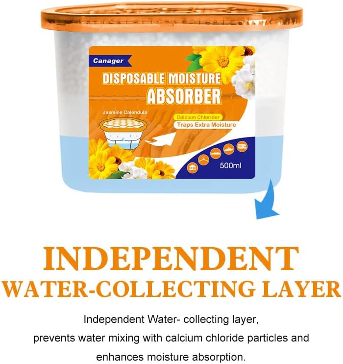 CANAGER Moisture Absorber Box - 6 Packs, 12.5 oz Cup, Jasmine Calendula, Odor Eliminator and Dehumidifier for Closet, Bedroom and Kitchen.
