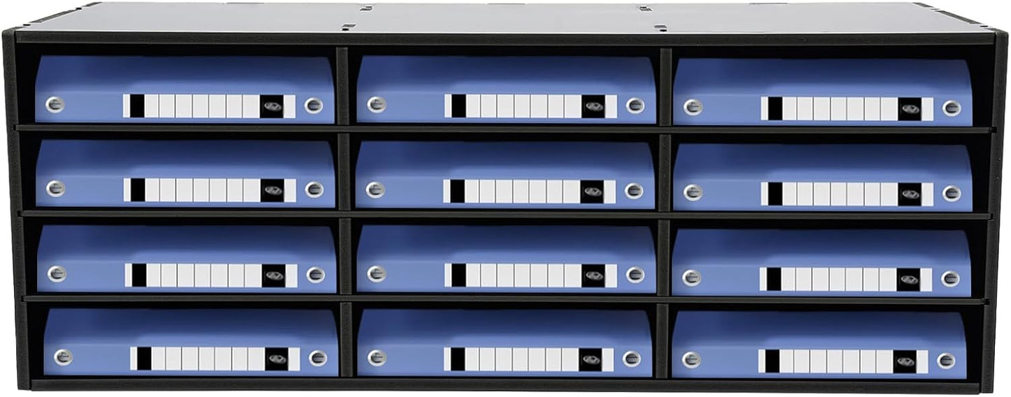 12 Compartments Literature Organizer, Desktop File Sorter Mail Center Paper Storage Cabinet Classroom Mailbox for Files Documents Papers Magazines(White) (Black 12 Slots)