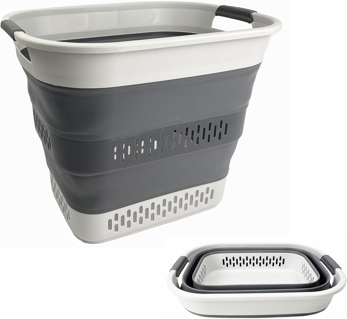 SAMMART 40L (10.5 Gallon) Collapsible Plastic Laundry Basket - Foldable Pop Up Storage Container/Organizer - Portable Laundry Hamper - Space Saving (1, Grey/Steel Grey)