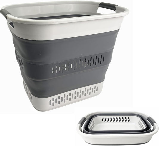 SAMMART 40L (10.5 Gallon) Collapsible Plastic Laundry Basket - Foldable Pop Up Storage Container/Organizer - Portable Laundry Hamper - Space Saving (1, Grey/Steel Grey)