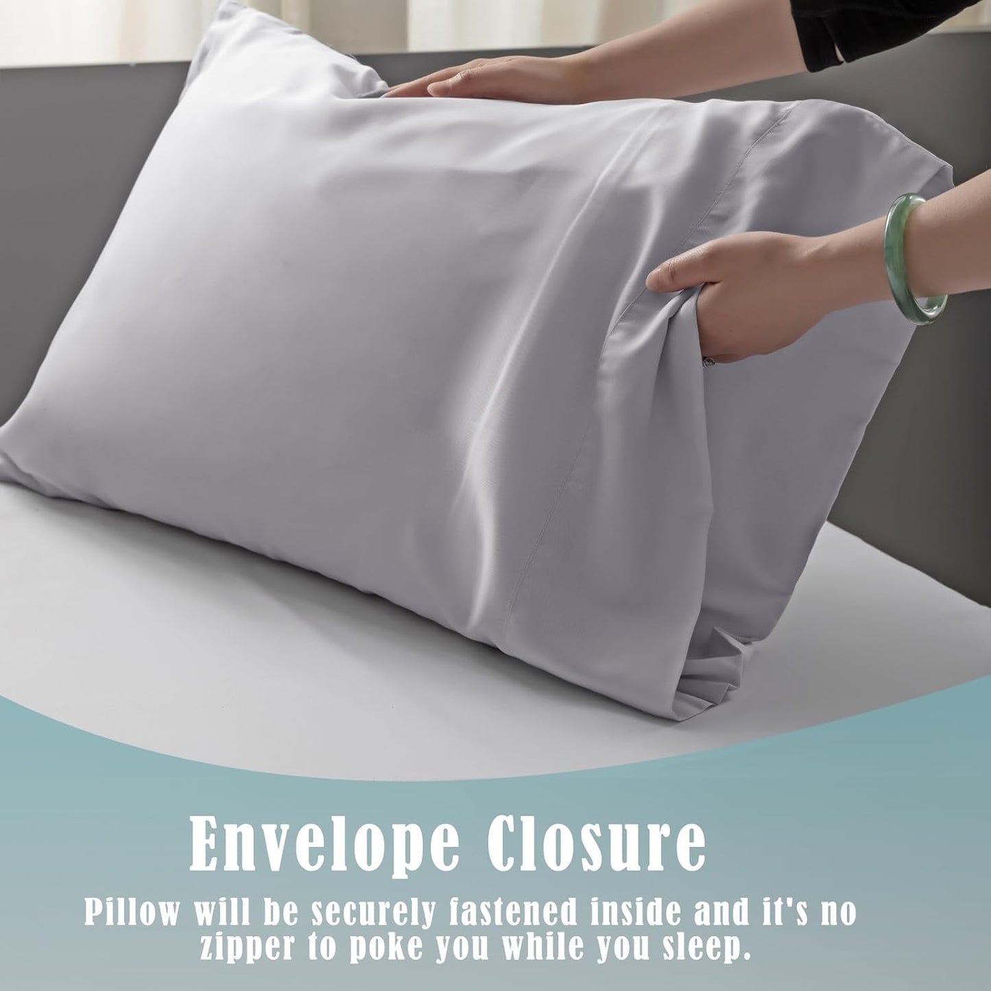 TELUS Pillow Cases King Size 2 Pack, Bamboo Rayon & Lyocell Pillowcase with Envelope Closure, Cooling Breathable Pillow Cover for Hot Sleeper & Night Sweats, 20x40 inch, Light Grey