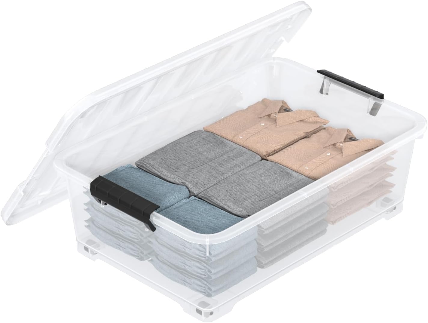 4 Packs 20 L Clear Plastic Underbed Storage Bins with Lids and Wheels, Plastic Storage Totes