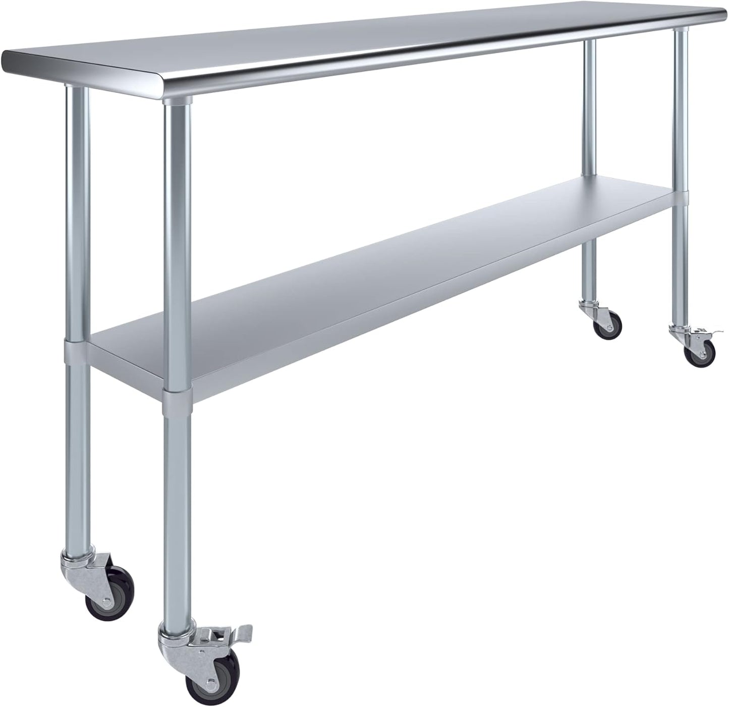 AmGood 72" Long x 18" Deep Stainless Steel Table with Casters