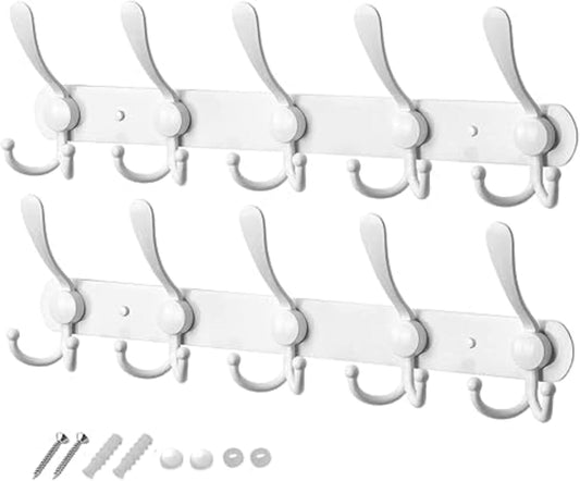 GlazieVault White Coat Hooks for Wall - Stainless Steel Coat Racks (2 Pack) - Heavy Duty White Coat Hooks Wall Mounted - Premium Design Rust Free White Coat Hangers Wall Hoks