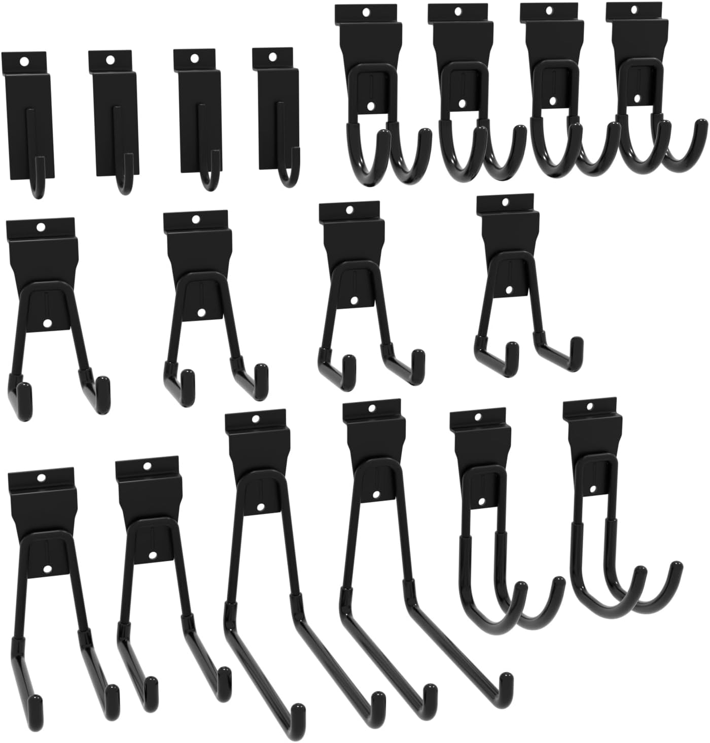 18-Pack Heavy-Duty Slatwall Hooks in Black, Firmly and Durable Garage Wall Organizer for Tools, Garden Equipment & Utility Storage, Garage Hooks for Hanging