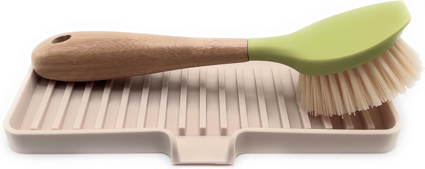Happitasa Silicone Soap Dish Tray and Sponge Holder with Drain Chute | Bathroom and Kitchen Sink Organizer Caddy (Sand Dollar, 9"x3.5", 5.6 Ounces)