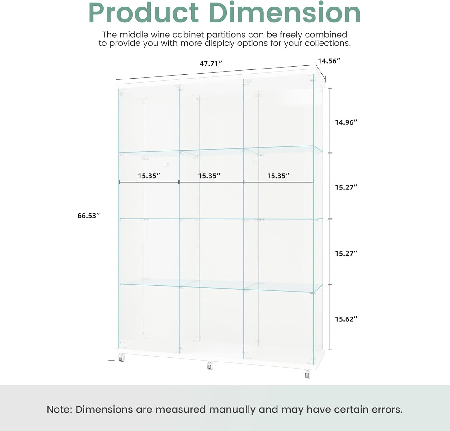 Beauty4U Glass Display Cabinet with 12 Shelves, Extra Large 3 Columns 2 Doors Curio Cabinets for Living Room, Bedroom, Office, White Floor Standing DIY Glass Bookshelf, Quick Installation