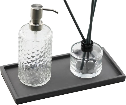 FREELOVE Concrete Decorative Trays for Perfume Cosmetic Bottles Jewelry Jar Candle, Cement Serving Tray for Bathroom Vanity Counter Coffee Table Toilet Tank (Dark-Grey, Rectangle 5.3''X11'')