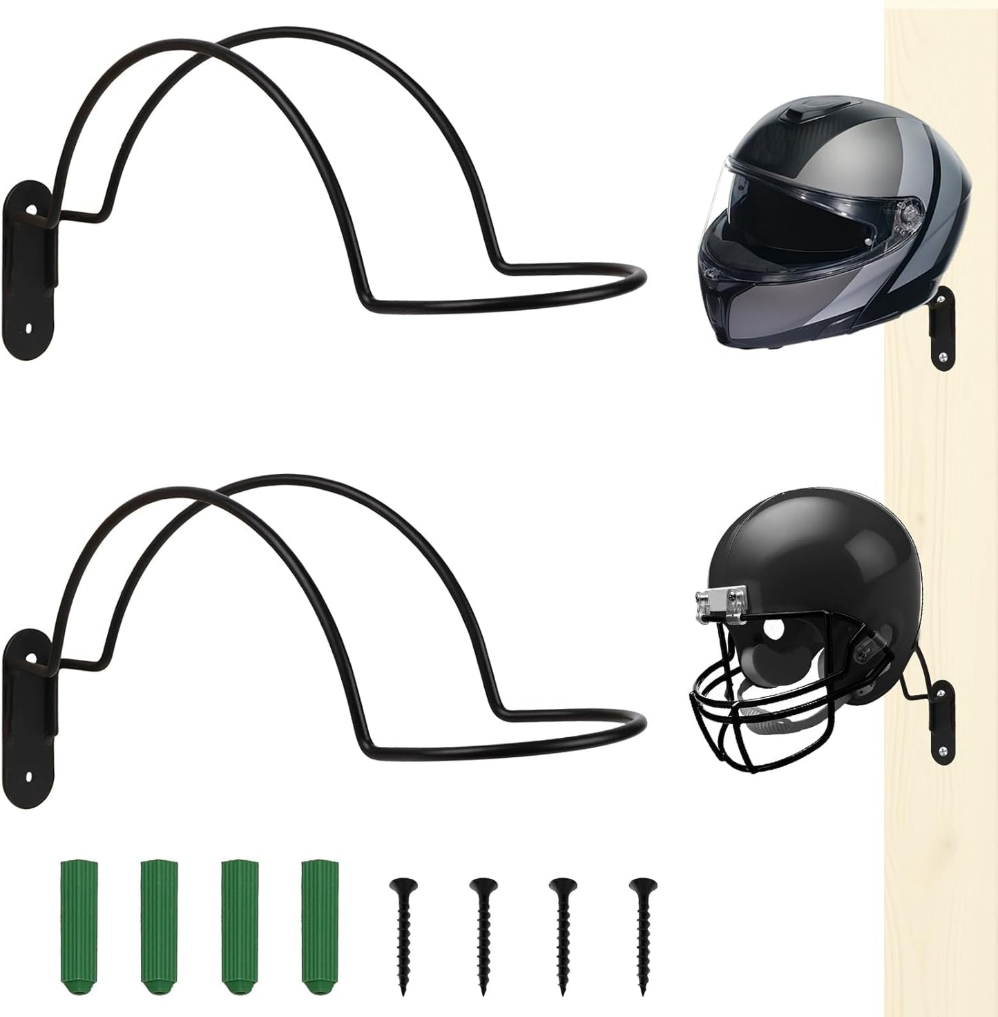 2 Pcs Helmet Rack Hanger Wall Mount Display, Helmet Holder Hooks Wall Mount for Equestrian Motorcycle Hat - Black