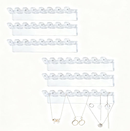 6 Pack Acrylic Necklace Hanger Wall Mounted Necklace Organizer Hanging Jewelry Organizer with 48Hooks for Necklaces, Earrings and Bracelets