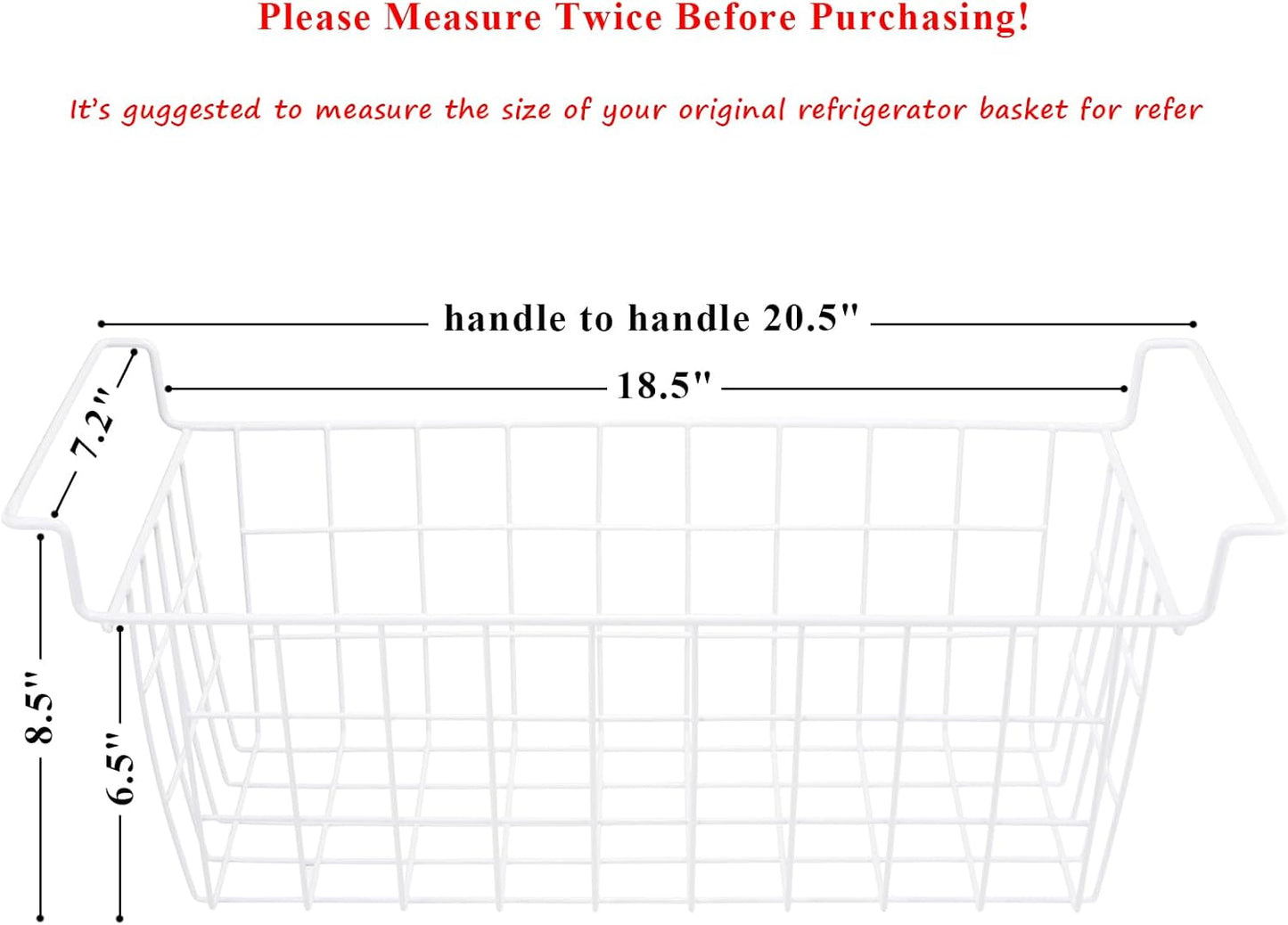 Chest Freezer Baskets 20.5 Inch, Chest Freezer Organizer Bins Metal Wire Storage Baskets with Hanging Handles for Deep Freezer, Set of 2