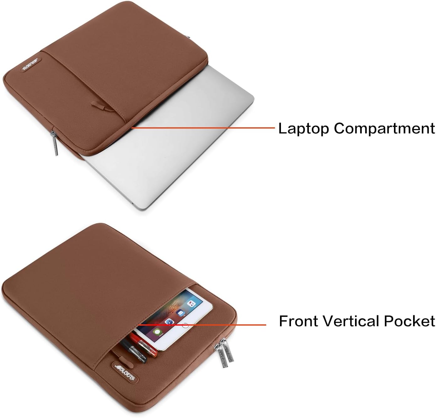 MOSISO Laptop Case 14 inch, 14 inch Laptop Sleeve Compatible with HP Lenovo Dell ASUS Acer, HP Stream, Dell Latitude, Lenovo IdeaPad, Polyester Vertical Computer Sleeve Bag with Pocket, Caramel Brown