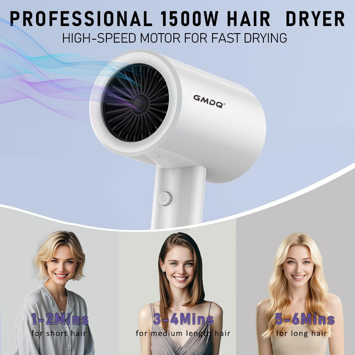 Hotel Wall Mount Hair Dryer for Bathroom with Night Light, 110V, Quiet, Overheat Protection, Negative Ion Technology