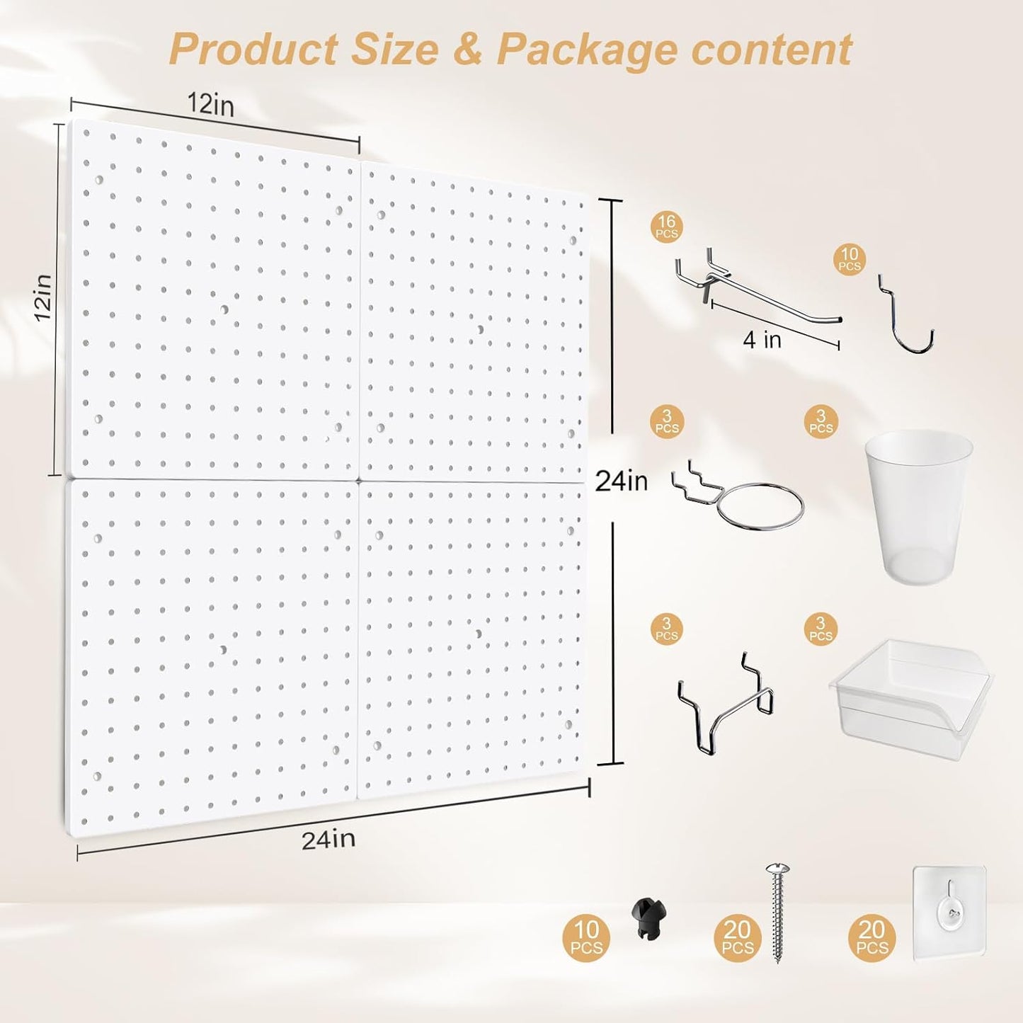 FZK Peg Board,36pcs Pegboard Kit, Includes 4 White Pegboard and Accessories,Plastic Peg Board,with Hooks Peg Board Wall Organizer for Office, Craft Room