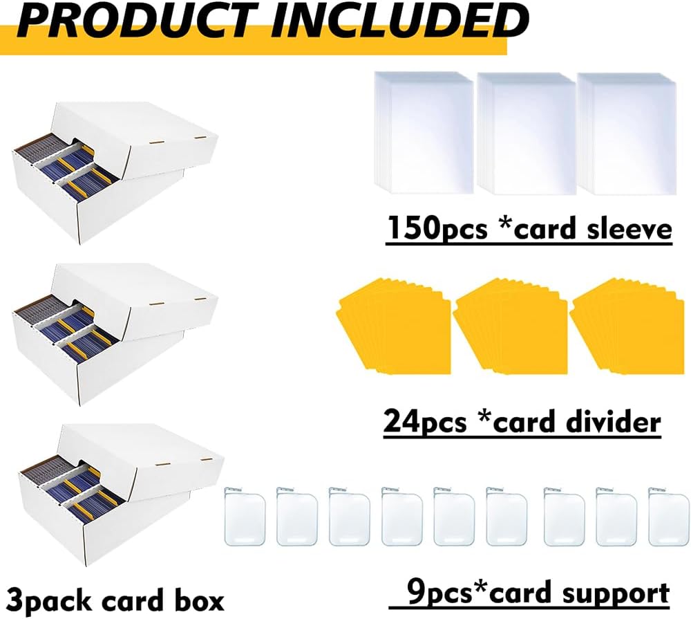 3Pack Card Box for Trading Card, 2400-count Cardboard Card Storage Box, 3-Row bulk Card Storage box with 150 Soft Sleeves & 24 Dividers,Card Organizer Box for TCG/Magic/Mtg，Toploader