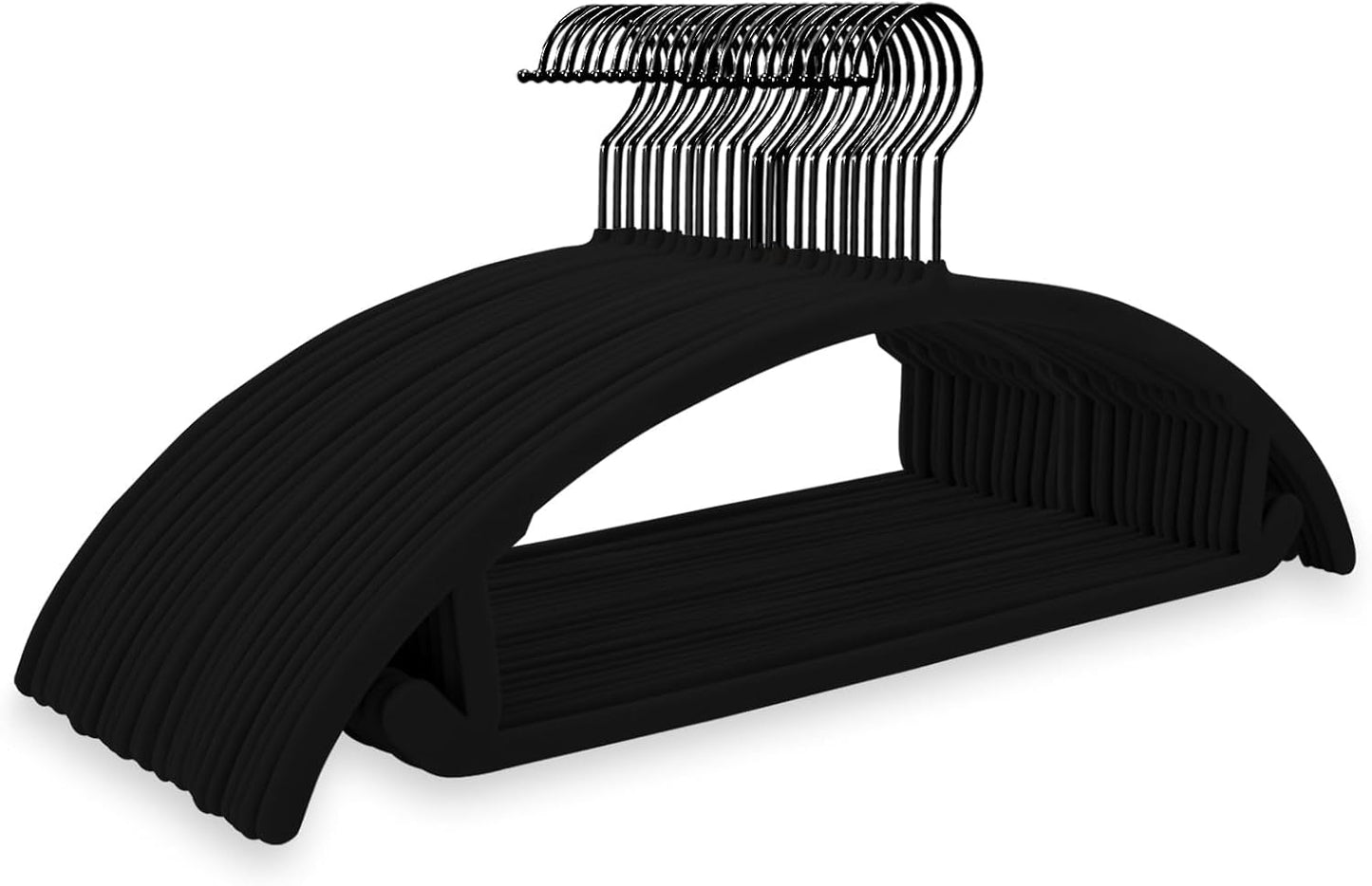 MIZGI Premium Velvet Hangers 60 Pack Heavyduty- Non Slip No Shoulder Bump Suit Hanger- Black Hooks,Space Saving Clothes Rounded Shape for Coat,Sweater,Jackets,Pants