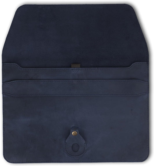 Genuine Leather Laptop Sleeve 13–14 Inch, Slim Laptop Case Compatible with Mac Pro 13 (M3, M2, M1 Chip) Mac Air 14 Surface 13.5 XPS 13/14 Yoga/IdeaPad, Blue Envelope Bag with Pen Holder