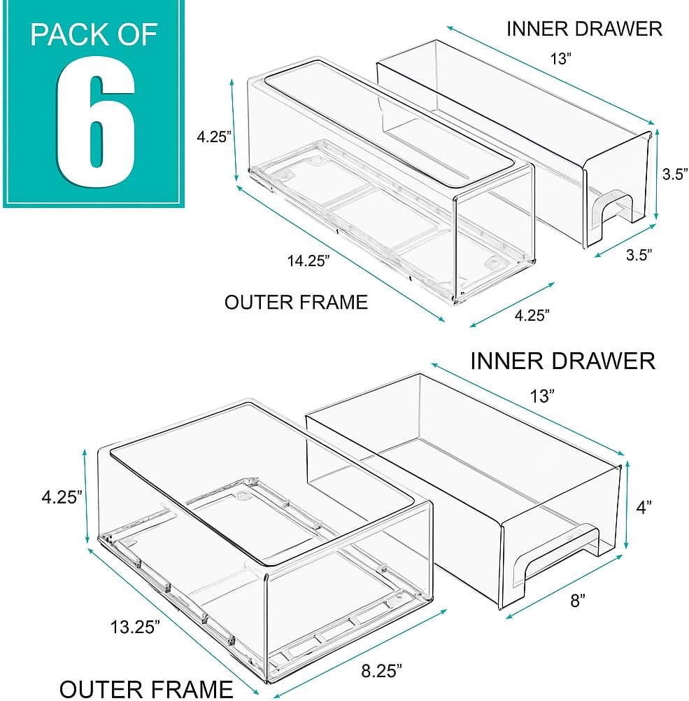 Sorbus 2 Medium & 4 Small Clear Stackable Storage Drawers – Plastic Organizer Bins with Handles – Stackable Pull-Out Storage Drawers for Closet, Pantry, Office, Bathroom, Craft, and Toy Organization