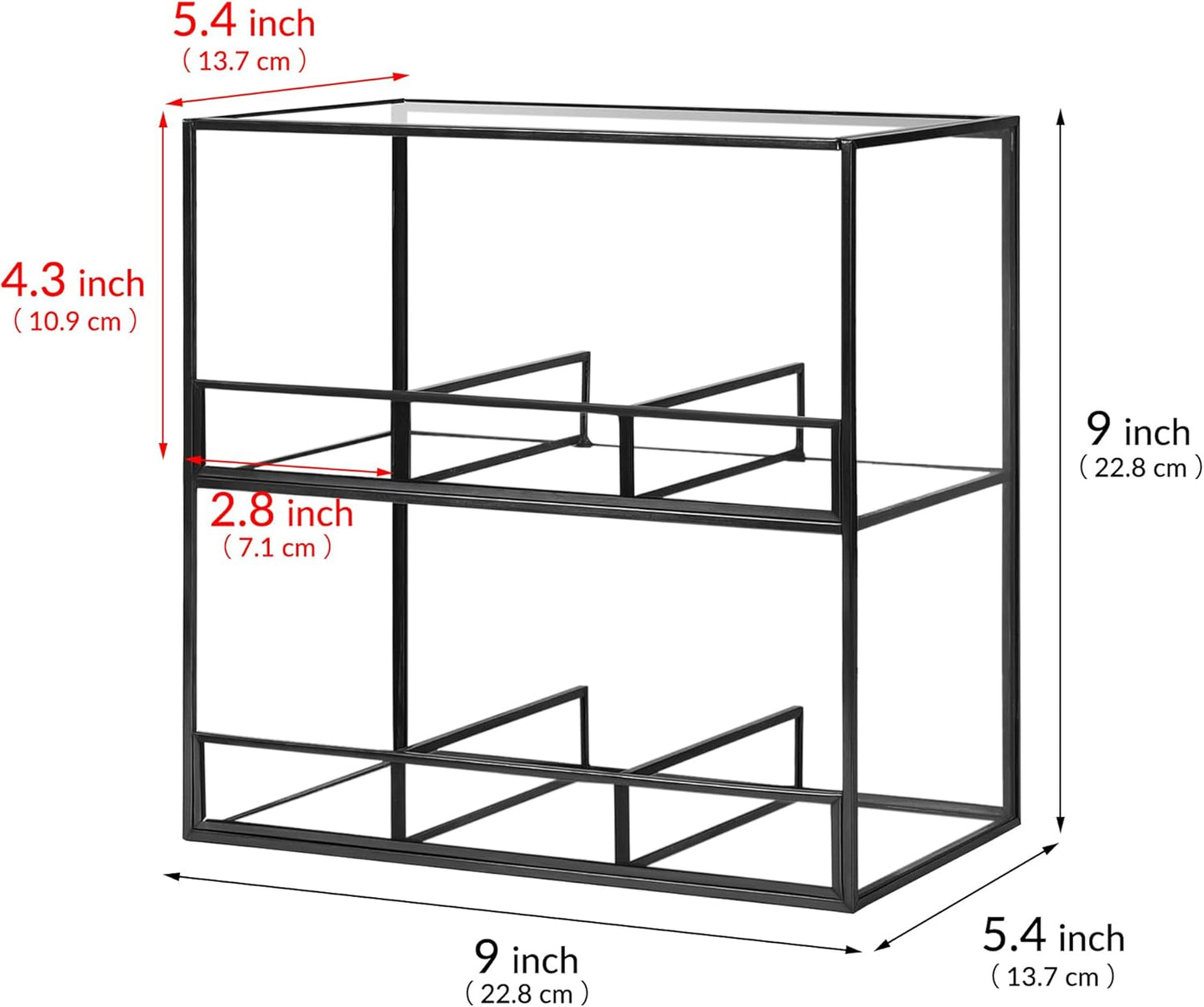 Glass Tea Bag Organizer for Counter, 2-Tier Teabag Organizer Storage Holder for Tea Bags, Glass Caddy Box Containers, Rack Teabag Station Stand for Cabinet Kitchen, 2-Tier, Black