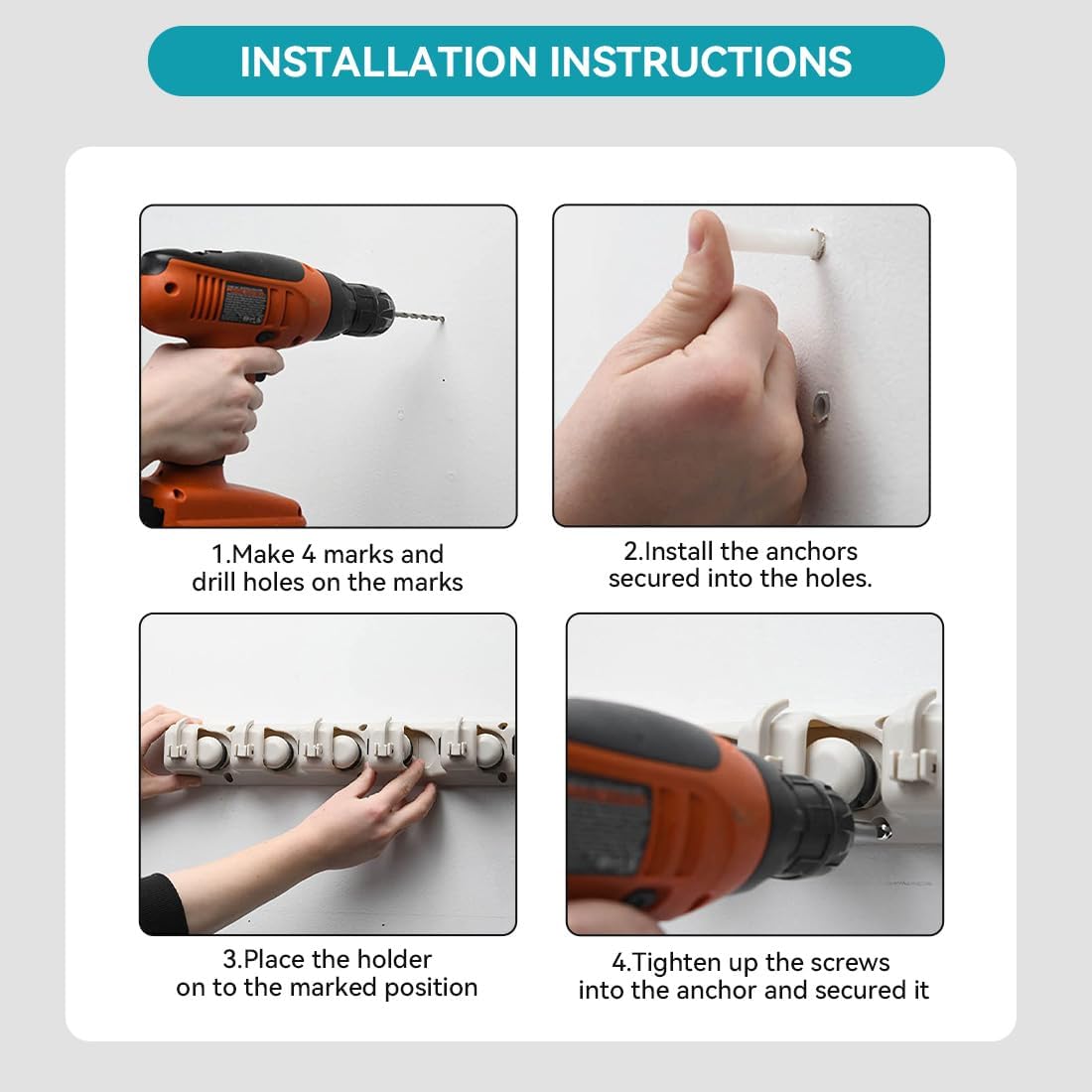 Broom Holder Wall Mount, 2 Packs Heavy Duty Cleaning Supplies Organizer, Garden Tool & Utility Closet with Hook, Mop & Broom Hook Wall Mounted for Bathroom, Garage, Kitchen, Laundry (Gray-2pcs)