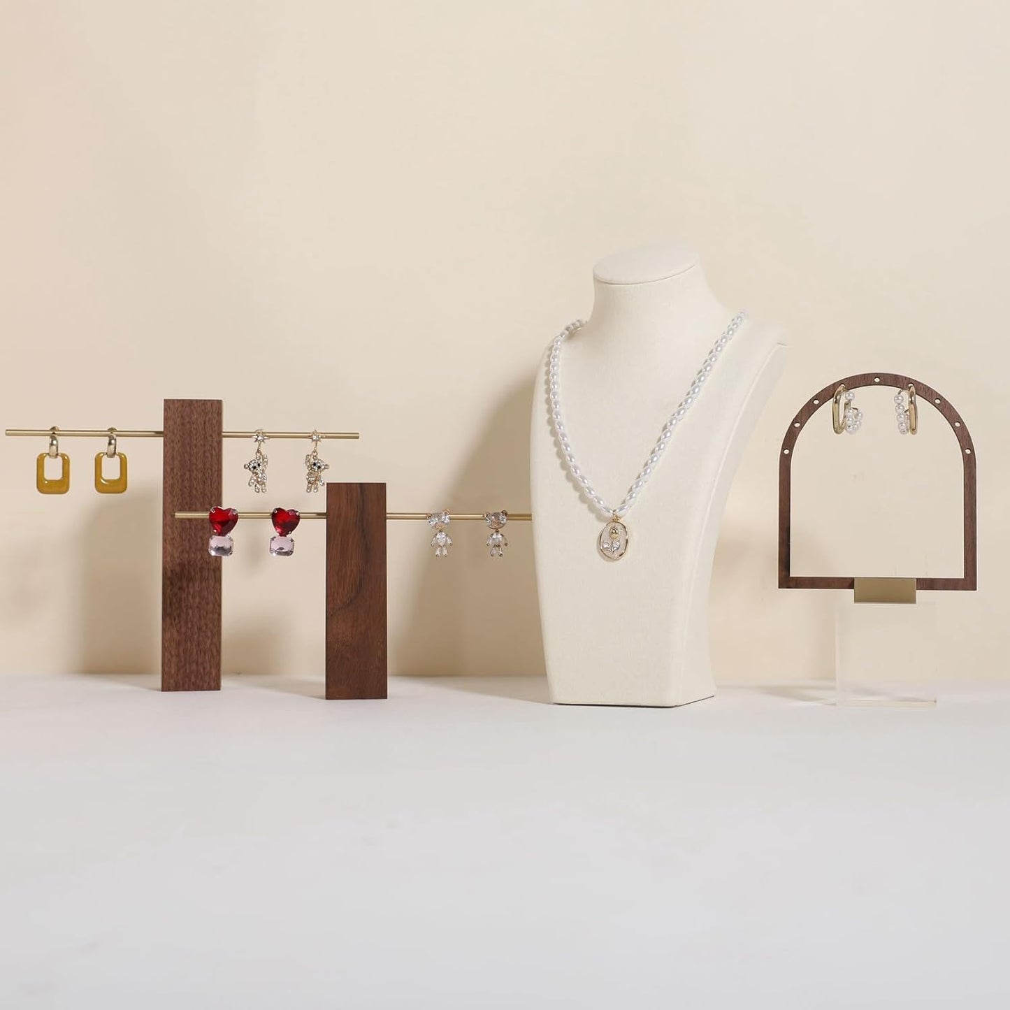 GemeShou Beige necklace storage organizer for sale, Velvet necklace holder stand, jewelry bust display stands, Jewelry Mannequin for Countertop, Showcase【Beige-Small height 7.68 inch】