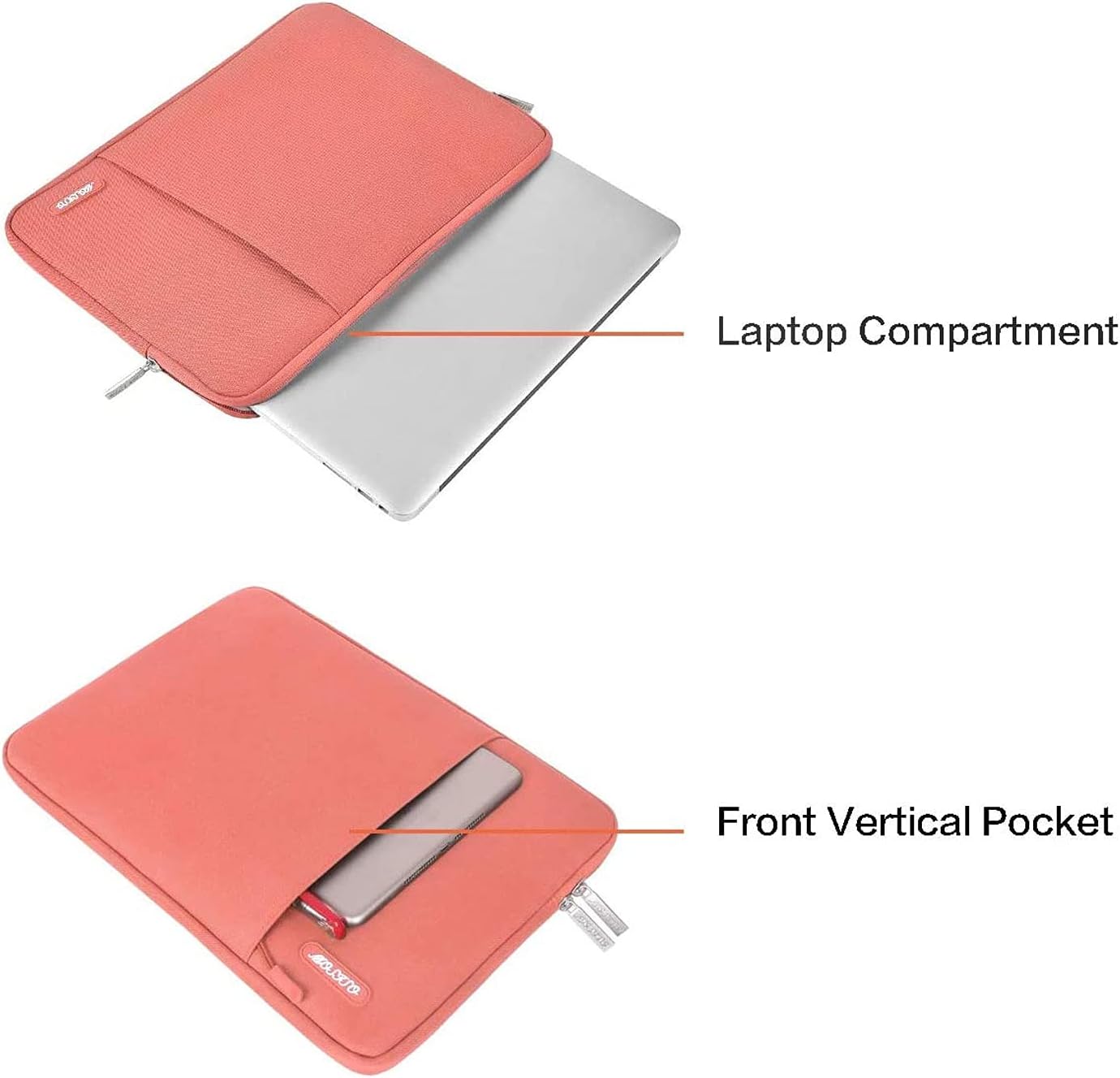 MOSISO Laptop Case 13.3 inch, 13-13.3 inch Laptop Sleeve Compatible with MacBook Air/Pro 13/Pro 14 M5 M4 M3 M2 M1, HP Dell ASUS Lenovo,Polyester Vertical Computer Sleeve Bag with Pocket, Coral
