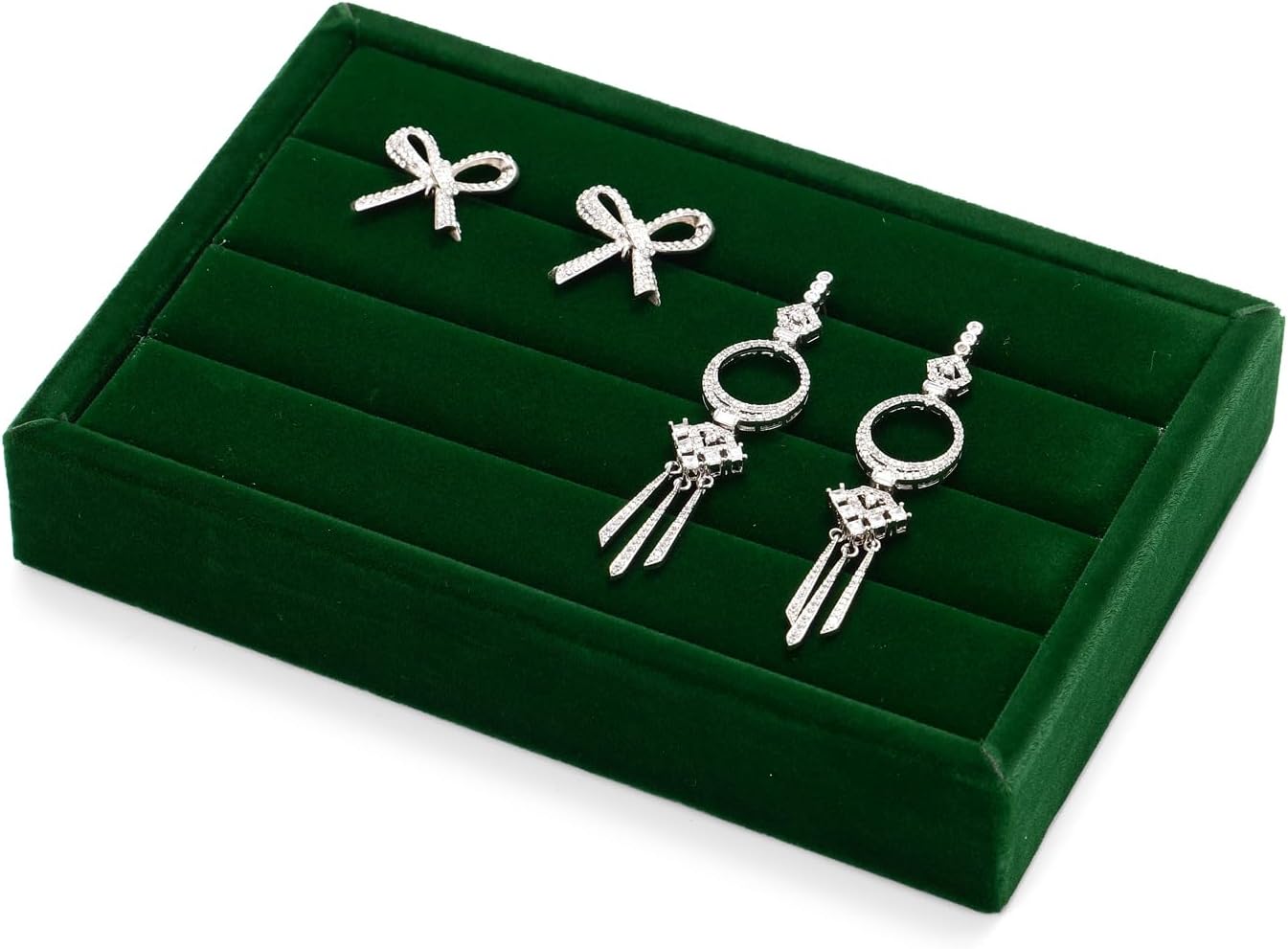 Green Velvet Jewelry Display Tray for Rings 3-Slot Jewelry Ring Organizer Small Tray for Women, Retail Store Showcase