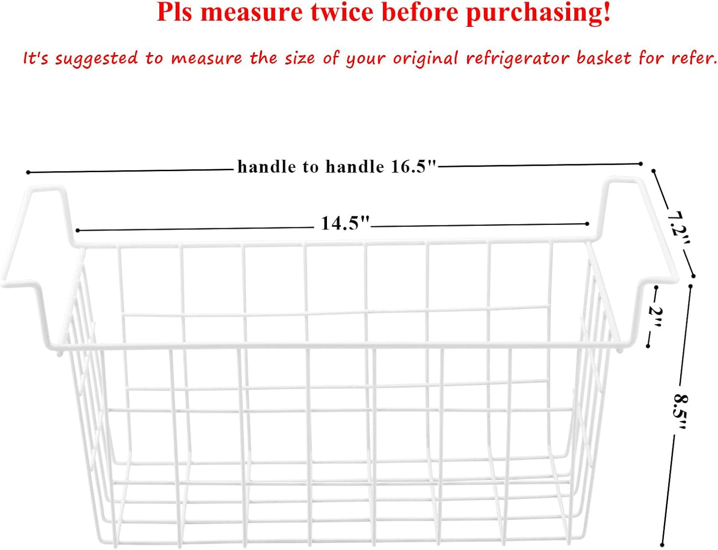 Orgneas 16.5 Inch Freezer Organizer Bins, Metal Wire Basket Bins, Replaces Chest Freezer Basket, Hangable, Sturdy, White