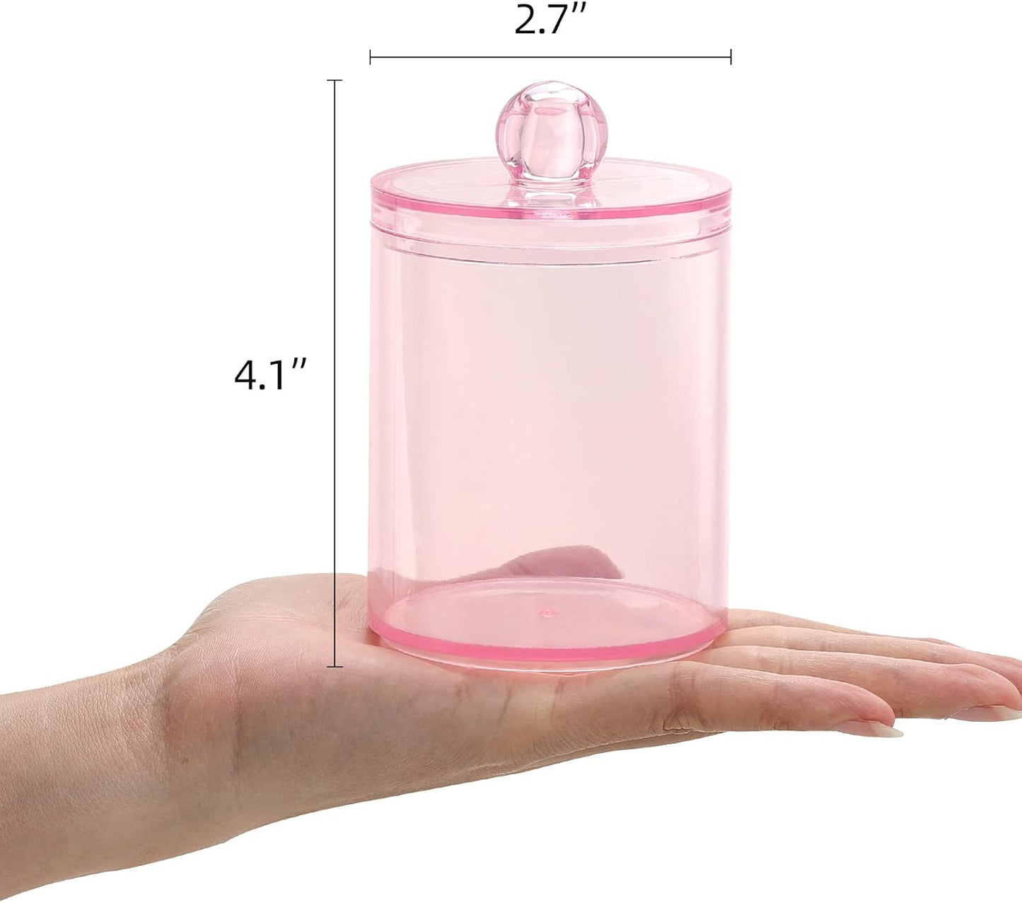 Tbestmax 4 pcs Qtips Holder Bathroom Container, 10 OZ Apothecary Jar, Pink Cotton Ball/Swabs Dispenser Organizer for Storage