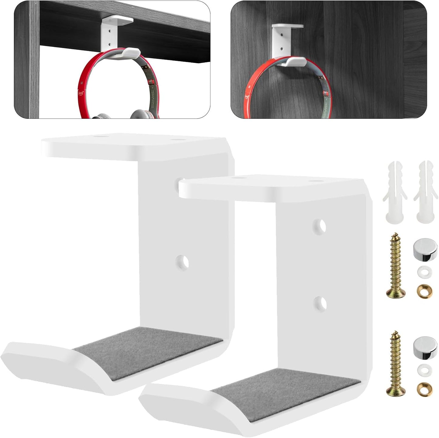 Cosmos 2 Pcs Headphone Hanger Mount Under-Desk Headset Hanger Hook Earphone Holder Wall Mount Hooks with Adhesive Tape & Screw Set Compatible with PC Gaming DJ Headset, Acrylic (Solid White)