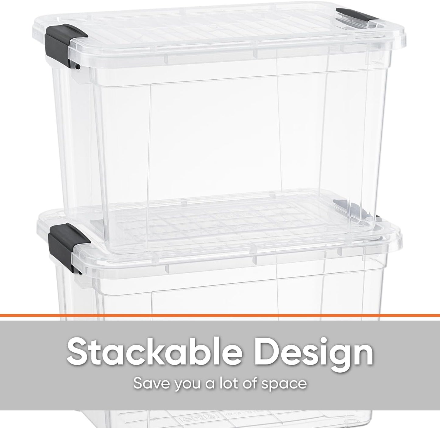 Superio Clear Storage Boxes with Lids, 49 Quart Plastic Container Bins for Organizing, Stackable Crates, BPA Free, Non Toxic, Odor Free, Organizers for Home, Office and Dorm, 6 Pack