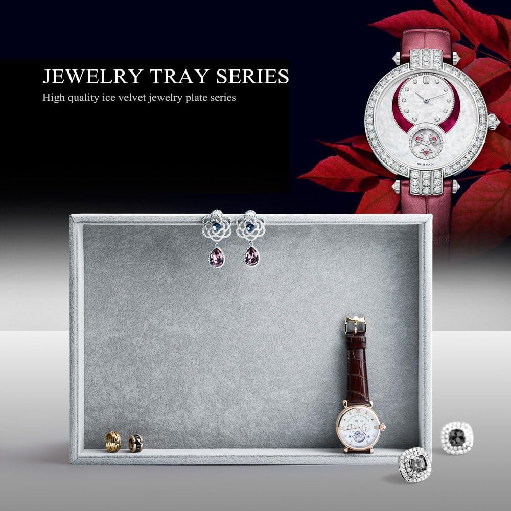 Oirlv Velvet Stackable Jewelry Trays Grids Rings Earrings Bracelet Watch Showcase Display Tray