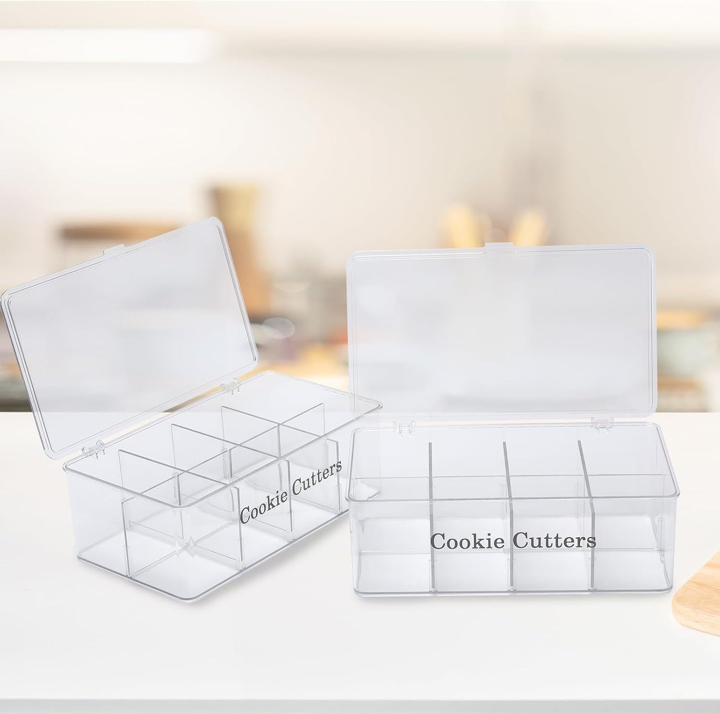 2 Pack Cookie Cutter Tool Storage Box,Cake Decorating Supplies Storage Accessories Bins,Baking Storages Containers with Dustproof Lid,Biscuits Cutter Organizer Storages with 8 Adjustable Compartment
