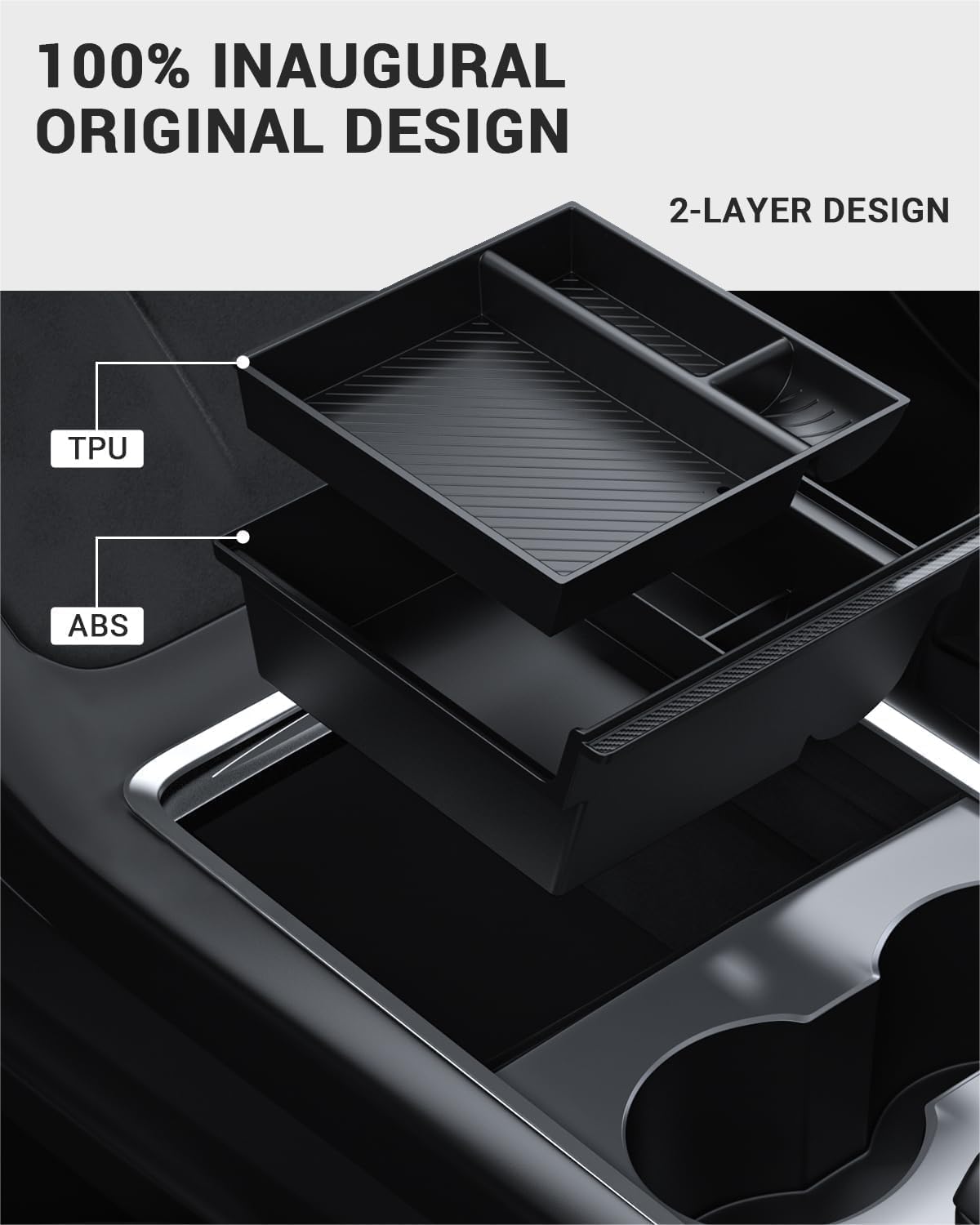 BASENOR 2021-2024 Tesla Model Y/3 Center Console Organizer Tray (Carbon Edition) Console Hidden Storage Box with Coin Purse and Sunglasses Holder for Model Y 2021-2024 Model 3 2021-2023