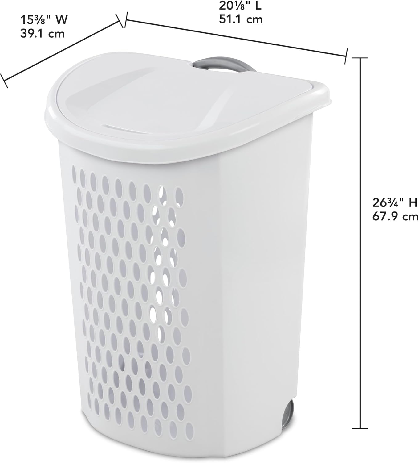 White Rolling Laundry Hamper with Wheels, 2-Bushel Large Capacity Ventilated Plastic Hamper with Lid & Retractable Handle, Portable Laundry Basket for Dorms, Apartments and Bedrooms