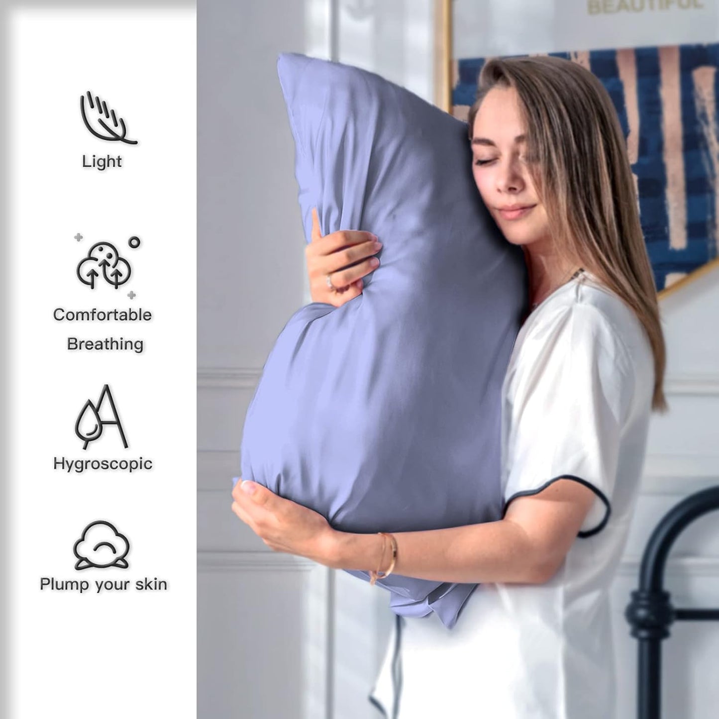 Natural Mulberry Silk Pillowcase for Hair and Skin Queen Size 20"X30" Silk Pillow Case with Hidden Zipper Soft Breathable Smooth Cooling Silk Pillow Covers for Sleeping(Grayish Blue,Queen,1Pcs)