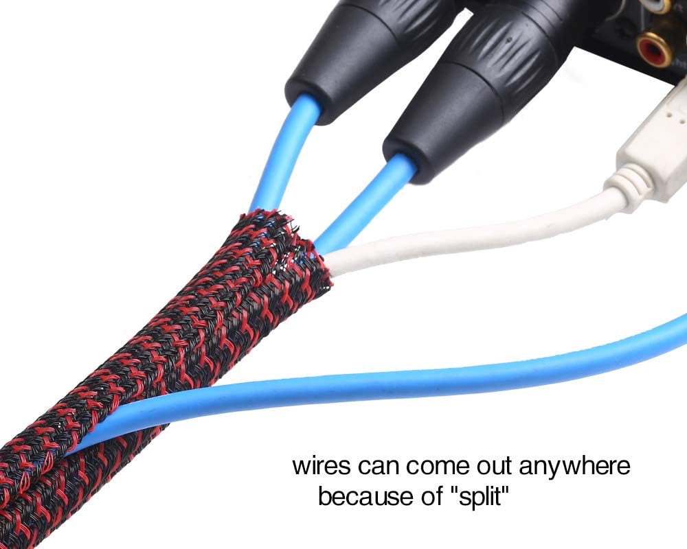 Alex Tech 25ft - 3/4 inch Cord Protector Wire Loom Tubing Cable Sleeve Split Sleeving For USB Cable Power Cord Audio Video Cable – Protect Cat From Chewing Cords - Blackred