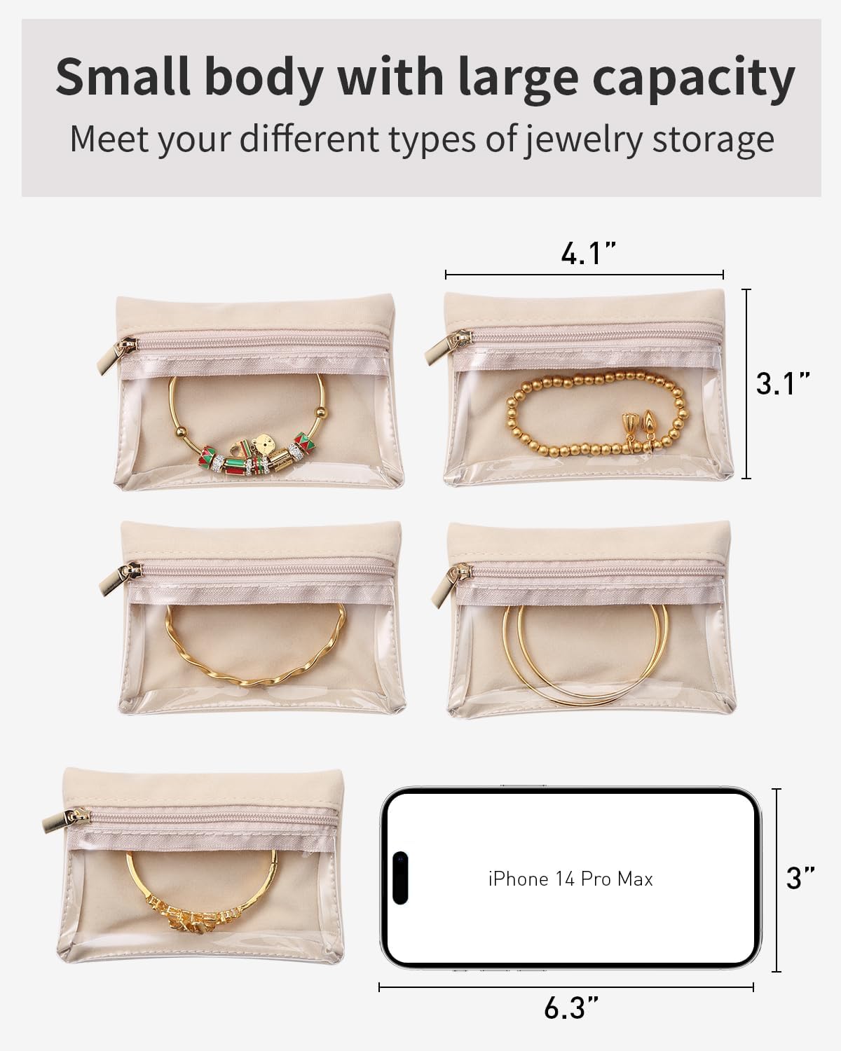 Vlando 6 Pcs Travel Jewelry Organizer Velvet Jewelry Pouch with Zipper Clear Travel Jewelry Bag for Travel Business Trip Jewelry Pouch for girls Mothers Day Gifts for Mom