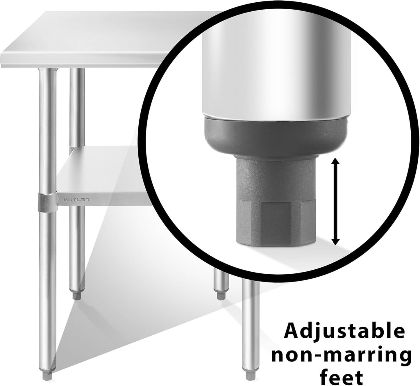 KUTLER Stainless Steel Table 24 x 30 Inches, NSF Heavy Duty Commercial Kitchen Prep and Work Table with Undershelf for Restaurant, Hotel, Home