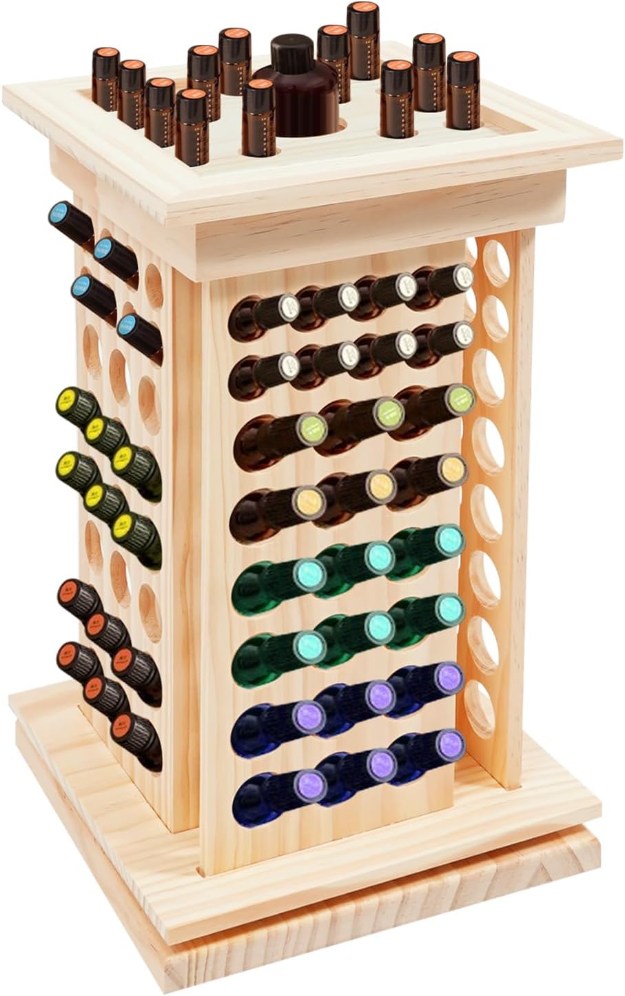 Wooden Essential Oil Bottle Display Rack Rotating Essential Oil Storage Organizer with 125 Holes, Holder Bottles Roller Shelf for Essential Oils, Nail Polish, Fragrance Oils, Cosmetics