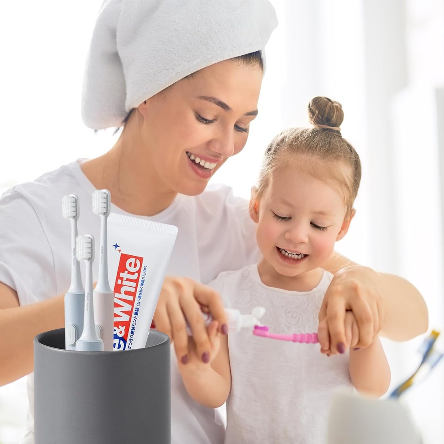 Matte Grey Toothbrush Holders for Bathrooms - Ceramic Toothbrush Toothpaste Holders Set, Grey Bathroom Tumbler Cups Reusable Toothbrush Cup, Counter Organizer