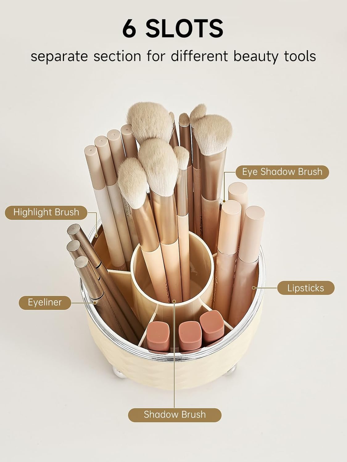 Makeup Brush Holder with Dustproof Lid, 360 Rotating Makeup Brush Organizer, Brushes Cup for Cosmetics, Nail Polish, Bathroom Vanity
