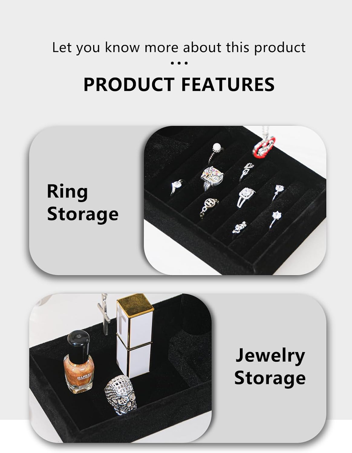 Multi-Use Jewelry Holder Stand, Necklace Bracelet Ring Organizer Stand, Scrunchie Watches Velvet Jewelry Holder Stand With Tray for Women Home Use(Black Color)