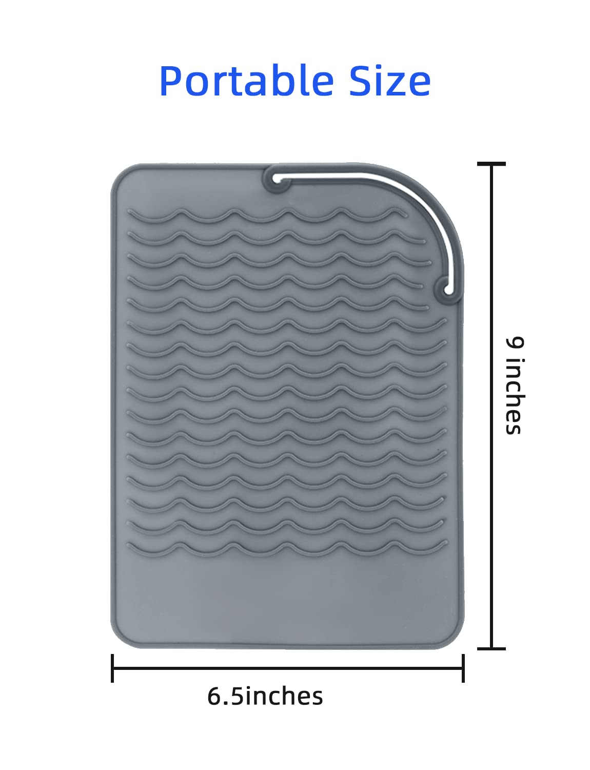 Heat Resistant Mat for Curling Iron, Flat Irons and Hair Straightener Hair Styling Tools 9" x 6.5", Food Grade Silicone, Grey