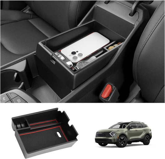 LUWU 2025 2026 S Portage Center Console Organizer for 2023 2024 2025 2026 Kia S Portage Accessories Armrest Console Storage Box Insert Tray [NOT for Manual Transmission] ABS Material Red-Trim