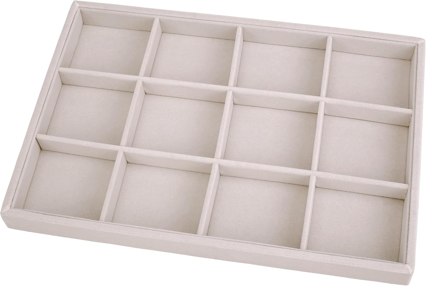 Mornajina 12 Grids Velvet Jewelry Tray Jewelry Display Tray, Stackable Empty Plate Trays for Earrings Necklaces Bracelet Rings Display Showcase - Beige