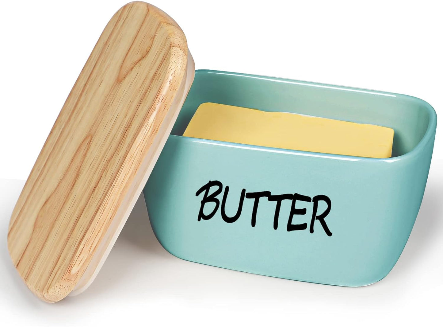 HAOTOP Large Porcelain Butter Dish with Lid Perfect for 4 Sticks of Butter (Turquoise)