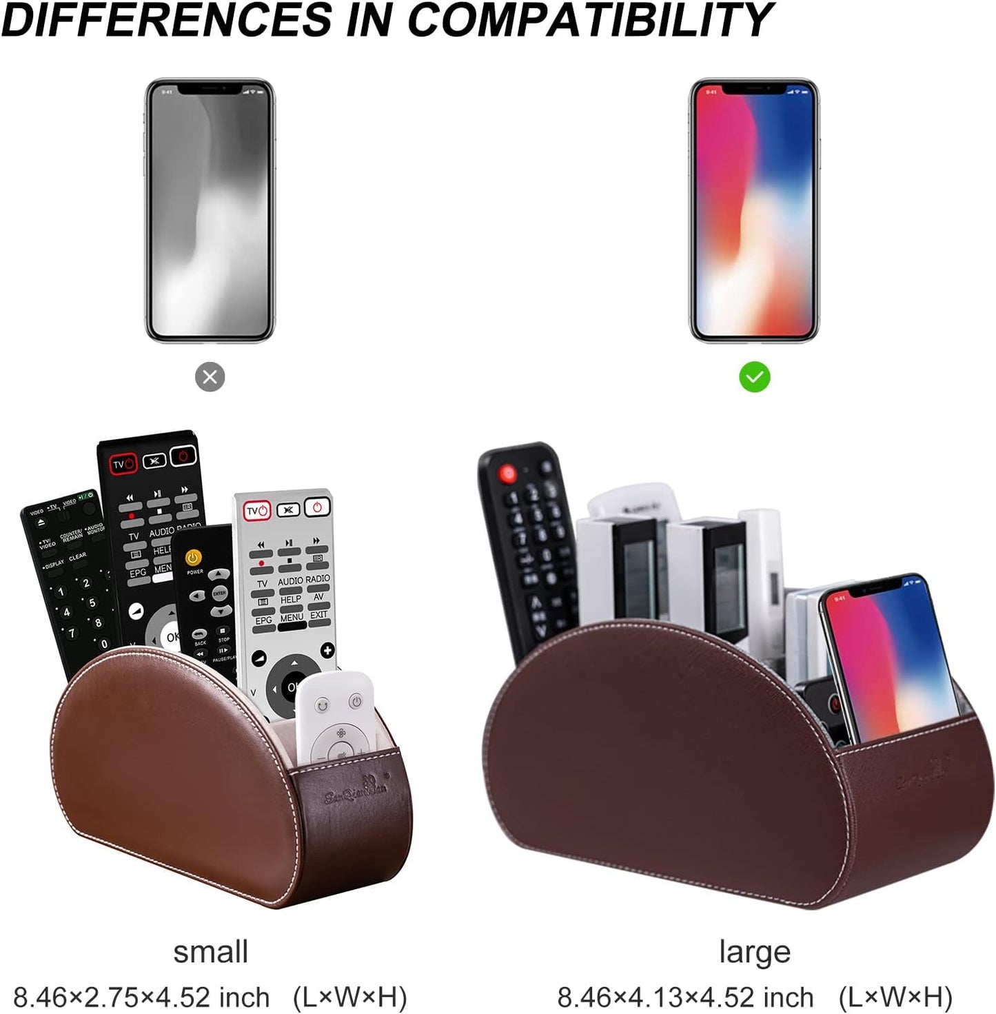 Remote Control Holders Organizer Box with 5 Compartment PU Leather Multi-functional Office Desk Storage Caddy Store Tv Remote for Media Player,Brush,Pencil,Glassees&Office Supplies (Dark Brown)